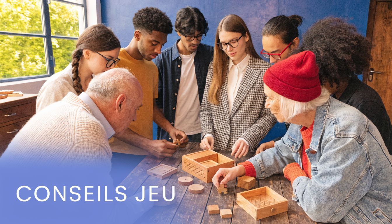 Un groupe diversifié de personnes participe à un atelier de jeu de réflexion autour d'une table.