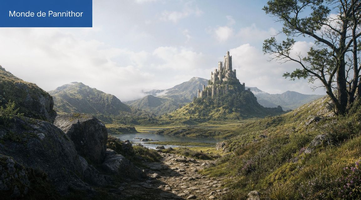 Vue panoramique d'un château médiéval majestueux niché sur une colline verdoyante au bord d'un lac paisible
