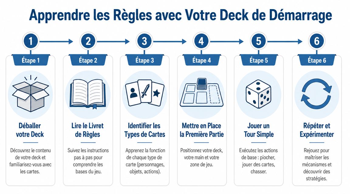 Une infographie en six étapes expliquant comment apprendre à jouer avec votre nouveau deck de cartes.