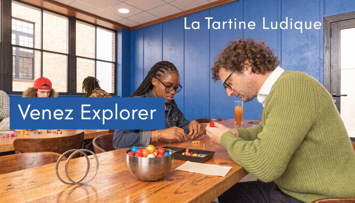 Des personnes jouent ensemble à des jeux de société autour d'une table en bois chaleureuse.