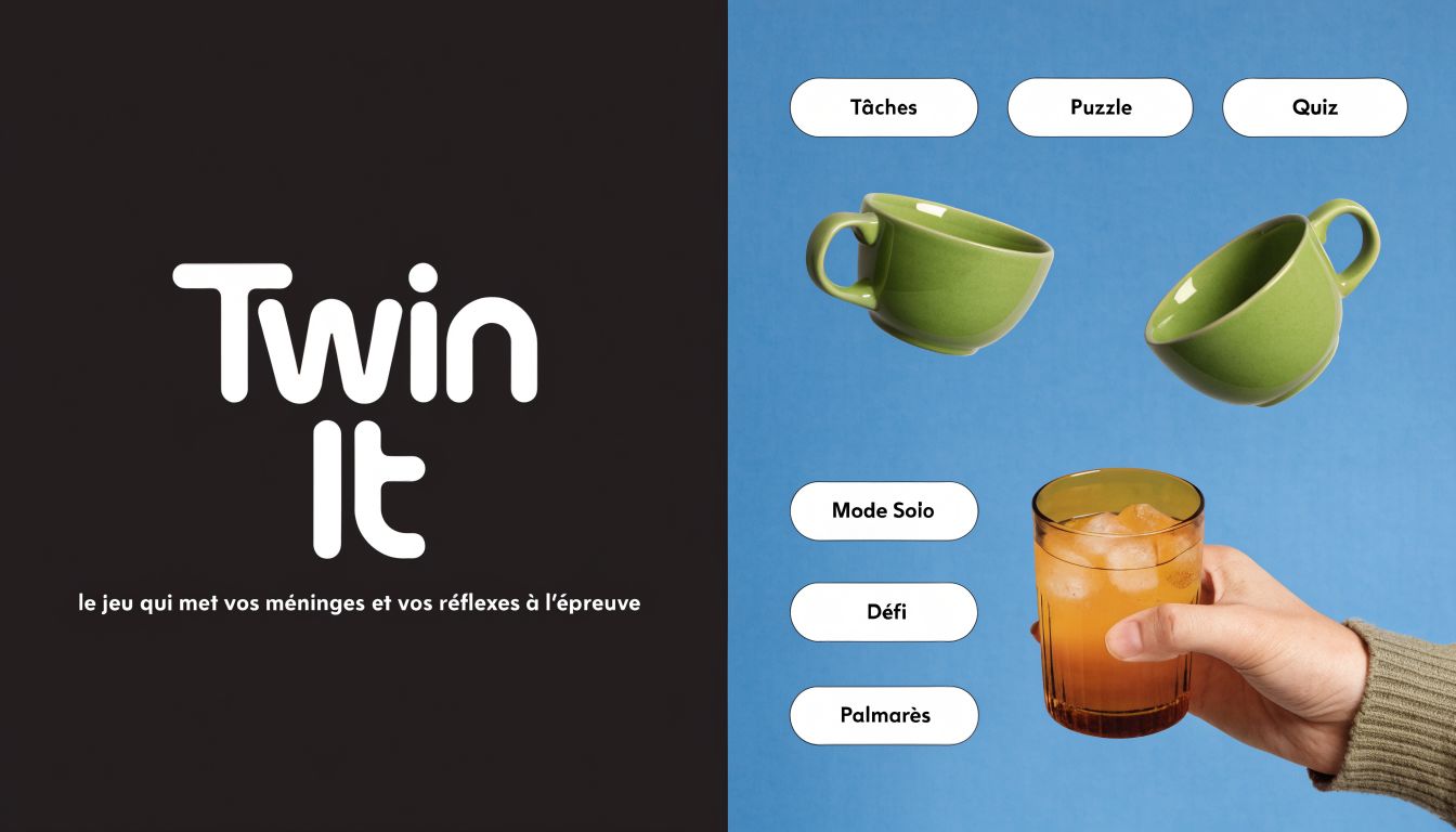 Interface de menu du jeu Twin It avec des boutons interactifs pour choisir les différents modes de jeu.